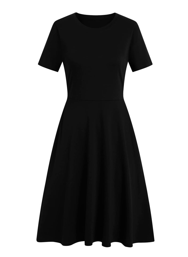 HELYO Prime Wardrobe Womens Clothing Plus Size Dress 50s Office Vintage Round Neck Work Party Casual Pockets Dresses for Lady 162 (XXL, Black Solid) - Image 3